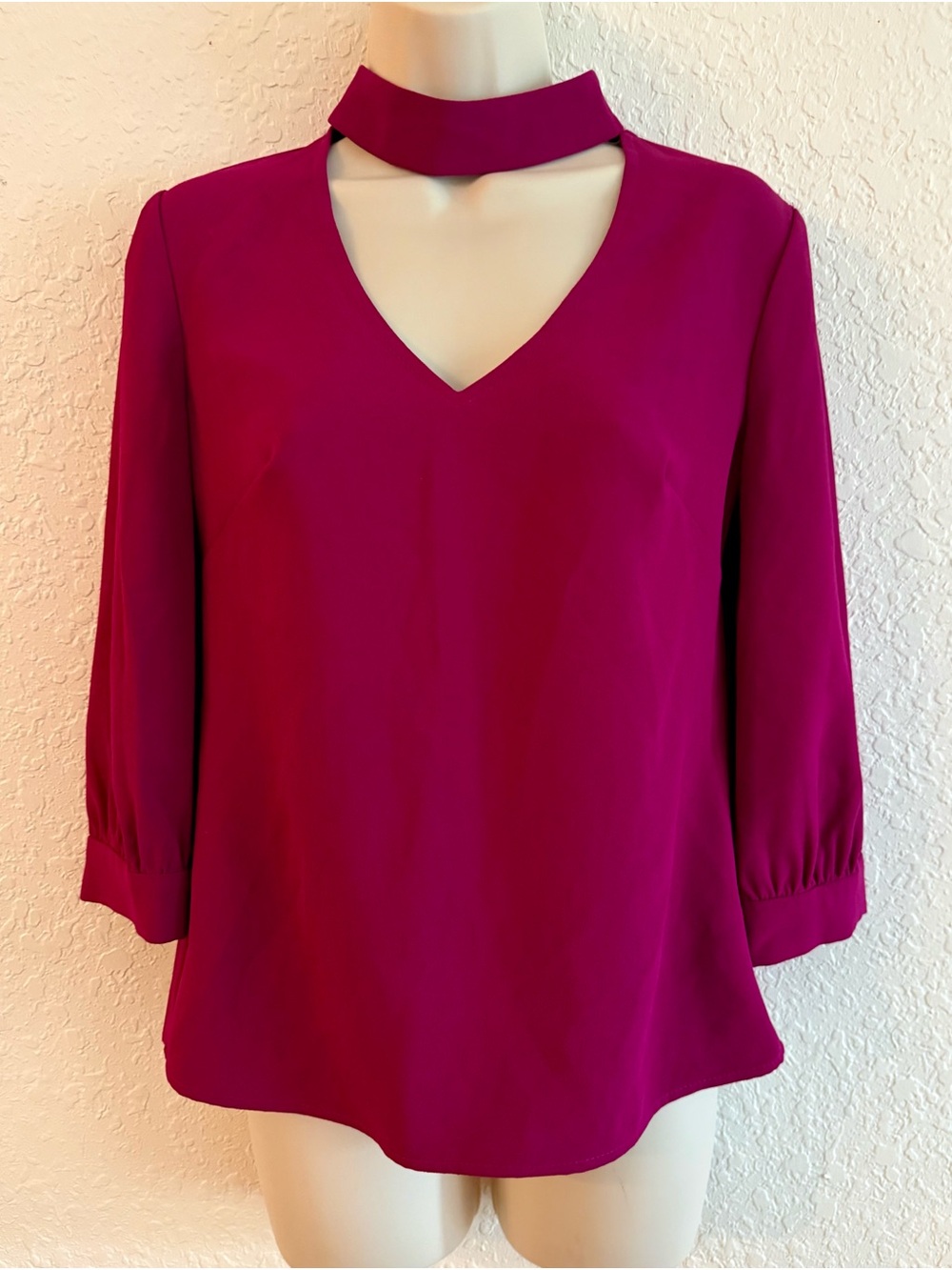 Trina Turk Magenta Choker Neck Blouse XS
